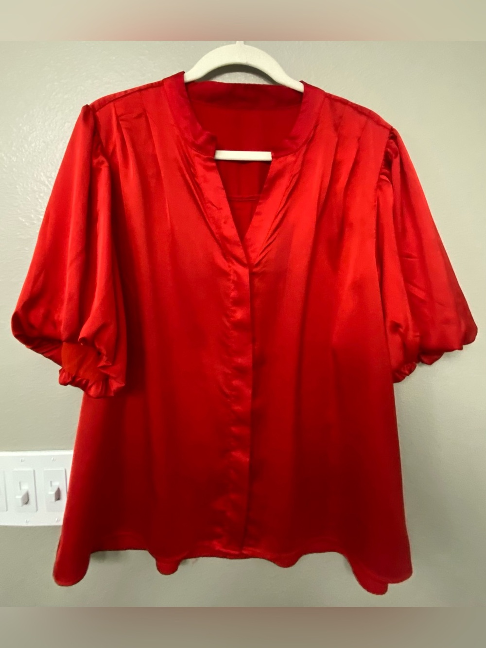 Worthington Red Satin Puff-Sleeve Blouse XXL / 2X
